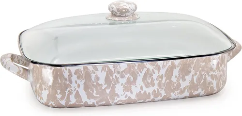 Vista 6 de Golden Rabbit Enamelware - Sartén para asar con tapa, 10.5 cuartos de galón, Black Swirl