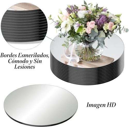 Vista 2 de Seelenruhe Espejos redondos de 10 pulgadas para centros de mesa para mesas, bandejas platos de espejos redondos para centros de mesa, decoraciones