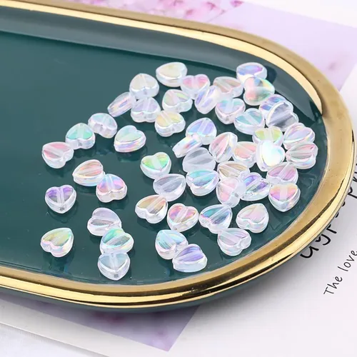 Vista 2 de 400 cuentas de corazón de acrílico AB para hacer joyas, bonitas cuentas para collares, cuentas espaciadoras estéticas únicas, abalorios a granel