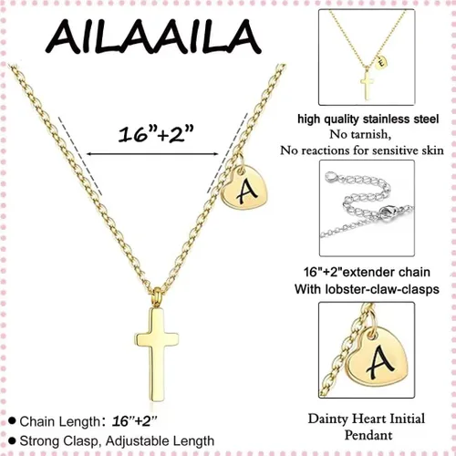 Vista 5 de Tiny Cross Necklace for Girls Heart Initial Necklace Women Heart Birthstone Necklace Letter Stainless Steel Pendant Jewelry First Communion