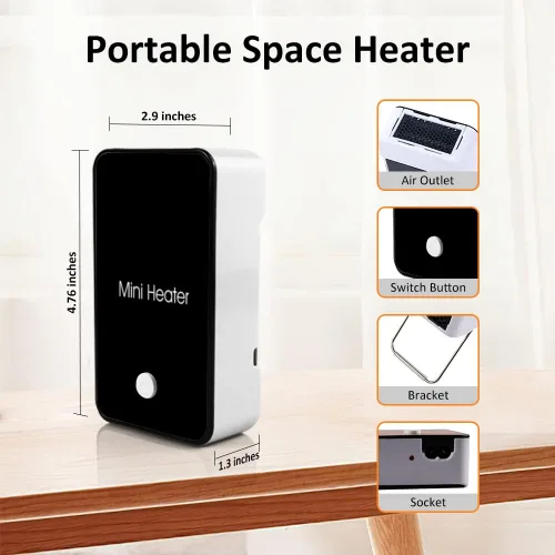 Vista 5 de Calentador de Espacio Portátil YOUCIDI Mini Calentador de Escritorio Ventilador Eléctrico Calentador de Aire para Habitación/Oficina/Escritorio Negro