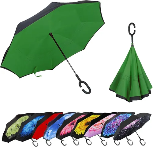 Vista 30 de MRTLLOA - Paraguas invertido de gran tamaño de 40/49/56 pulgadas - Sombrilla doble capa resistente al viento, con mango en forma de C y tamaño golf