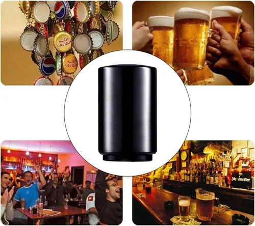 Vista 7 de Regalo del Día del Padre para Papá, abrebotellas YUDANSI Push Down, abridores automáticos de cerveza, removedor de tapas de botella de acero Negro
