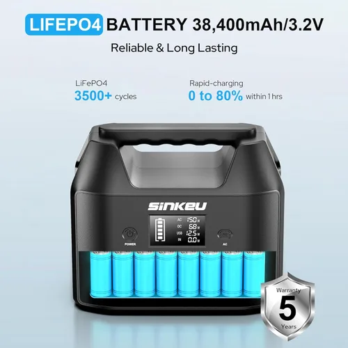 Vista 4 de SinKeu Estación de energía portátil de 150 W con bombilla LED USB de 5 W, generador solar de batería LiFePO4 para uso doméstico, camping, RV