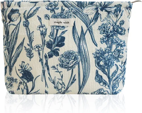 Vista 17 de Wudygirl Bolsa de maquillaje de lona para mujer, organizador estético de maquillaje, bolsa de maquillaje de viaje, bolsa de aseo para bolso, bolsa