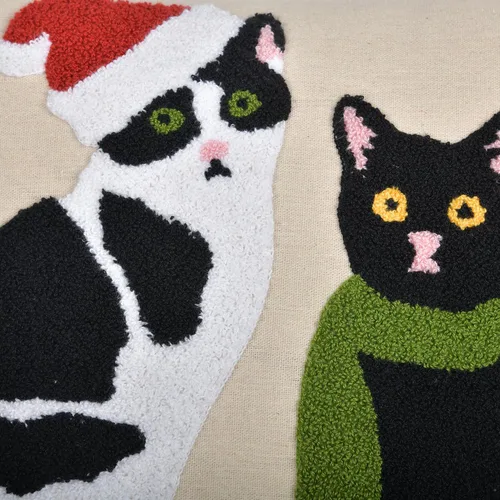 Vista 5 de Fundas de almohada navideñas de gatos lindos de 18 x 18 pulgadas, fundas de almohada bordadas de Navidad, decoraciones de Navidad, almohadas Gatos