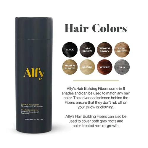Vista 4 de Alfy Kit de iniciación – Fibras capilares para adelgazar el cabello – Fibras de queratina de primera calidad para hombres y mujeres – Fibras Marrón