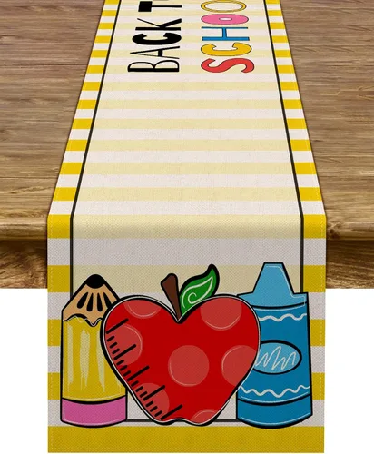 Vista 6 de Pudodo Camino de mesa de regreso a clases, primer día de escuela, niños, estudiantes, aula, fiesta, comedor, decoración del hogar (13 x 36 pulgadas)