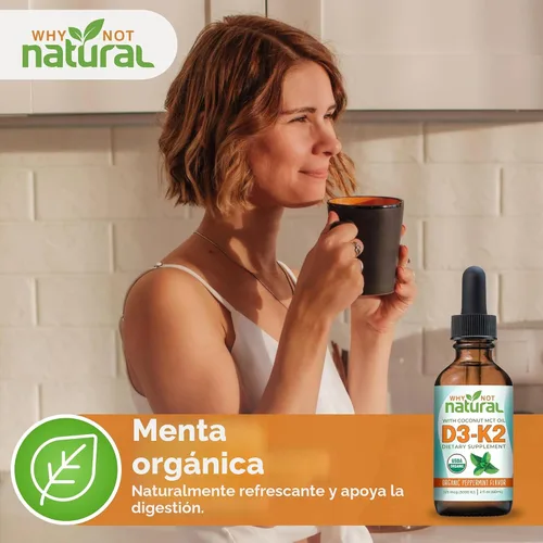 Vista 7 de Why Not Natural Gotas líquidas orgánicas de vitamina D3 K2 (MK-7), 5000 UI de D3 sublingual con aceite de coco MCT, para huesos y dientes fuertes