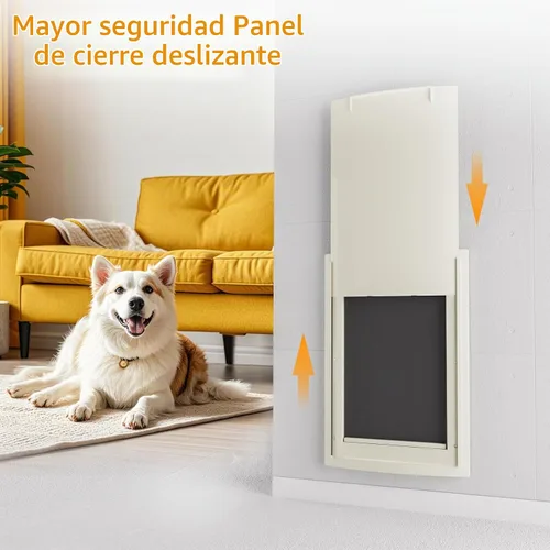 Vista 5 de mestyl Puerta para perro para pared, puerta de mascotas, puerta para perro con túnel ajustable, doble solapas magnéticas y paneles de bloqueo