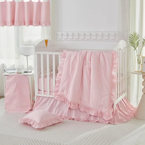Vista 12 de Brandream Conjunto de Ropa de Cama para Cuna Unisex Bebé Niña Niño 3 Piezas Beige Sólido Boho Chic de Granja Volantes Cálido 100% Algodón Lavado