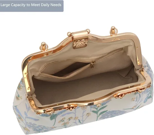 Vista 3 de YeBon Retro Shoulder Chain Messenger Clutch Chinese Style Embroidered Jacquard Women's Evening Bags
