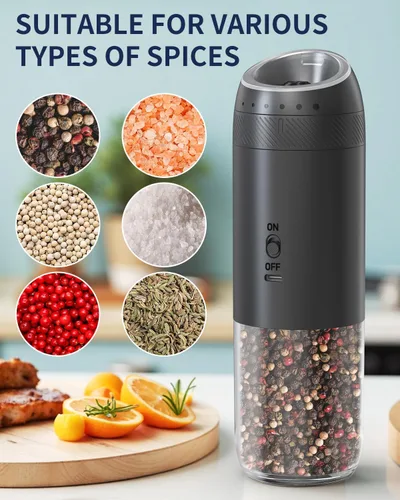 Vista 6 de CIRCLE JOY Juego de molinillo eléctrico recargable de sal y pimienta con base, molinos de pimienta automáticos con recipiente de 3.7 fl oz, grosor