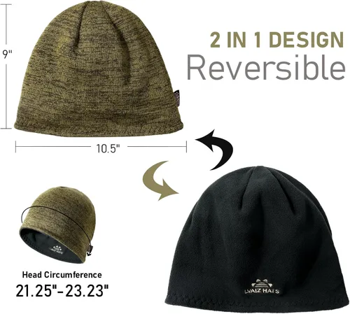 Vista 4 de Lvaiz - Gorro de invierno con forro polar para hombre, reversible, resistente al viento, cálido, para mujer