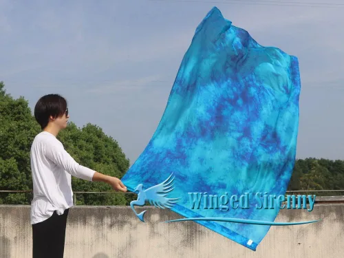 Vista 6 de Winged Sirenny Banderas flexibles de alabanza porfética de adoración de danza, serpentina rectangular de 50 pulgadas (luna azul)
