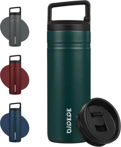 Vista 21 de BJPKPK - Botella de agua aislada con 2 tapas, vaso/taza de viaje de acero inoxidable de 20 onzas con aislamiento al vacío de doble pared, taza