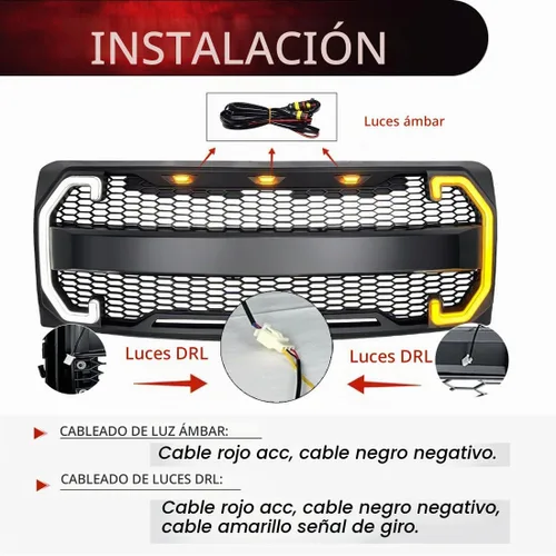 Vista 5 de EOMD Parrilla frontal compatible con F150 2009-2014 con DRL y luces de señal de giro, color negro mate