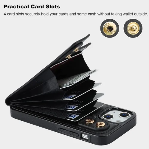 Vista 4 de Folosu Funda compatible con iPhone 13 Mini con soporte para tarjetas, rotación de 360°, soporte de anillo de dedo con función atril, protección