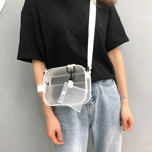 Vista 4 de Enkrio Bolsa transparente aprobada para estadios, mini bolsa de mensajero mate con correa ajustable para mujeres y hombres