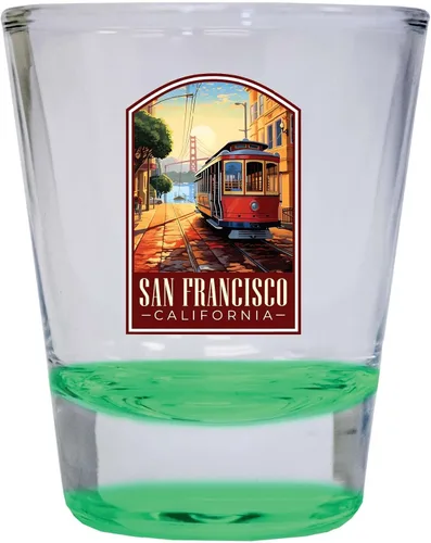 Vista 4 de San Francisco California C Souvenir - Vaso de chupito redondo de 1.5 onzas, color azul, paquete de 2
