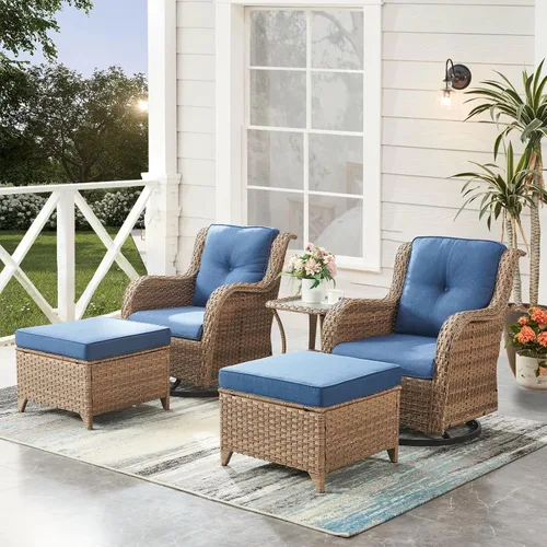 Vista 12 de HUMMUH Juego de 2 Sillas Giratorias Mecedoras de Mimbre para Patio Exterior, Juego de Muebles de Sillas Mecedoras de Ratán (Marrón, Azul) 50,000