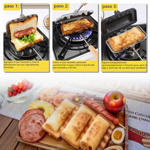 Vista 2 de Sandwichera caliente, sartén para hornear sándwich de doble cara, sartén de doble cara para desayuno, tostadora de perros calientes, máquina
