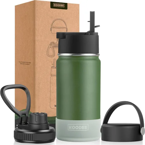 Vista 85 de koodee Botella de agua para niños, botella de agua de acero inoxidable de 12 onzas con aislamiento al vacío para la escuela, botella de agua de boca