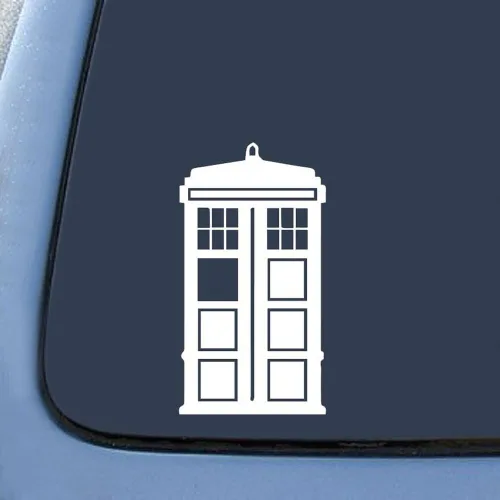 Vista 4 de Calcomanía adhesiva para auto, notebook, DW Tardis Whovian de 5 pulgadas (blanca)