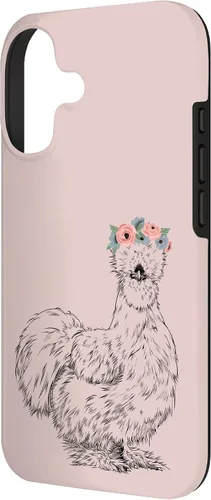 Vista 2 de Silkie Chicken with Floral Headband Farm Animal Funda para iPhone 17