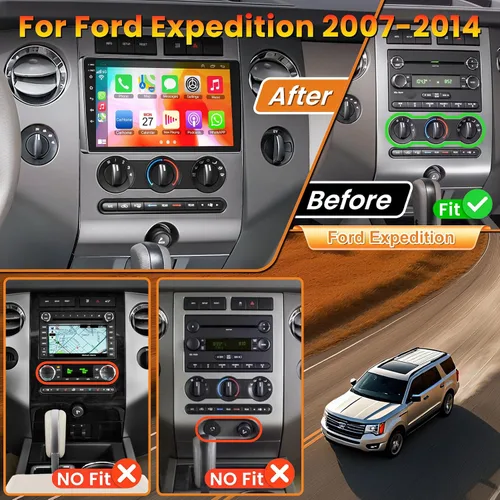 Vista 2 de Radio de coche 4G+64G para Ford Expedition 2007-2014 con Carpaly inalámbrico y Android Auto, pantalla táctil IPS de 9 pulgadas estéreo
