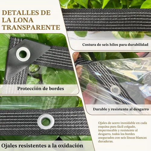 Vista 2 de Lona de vinilo transparente resistente a roturas MVRFN de 6x8 pies, lonas transparentes de 14 mil de alta resistencia con arandelas, bordes