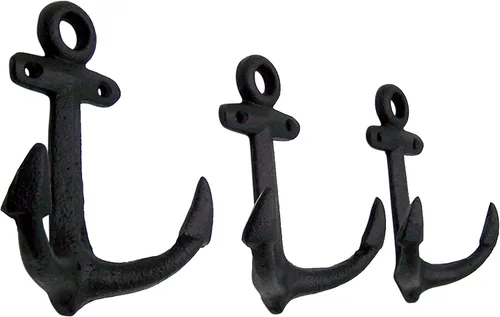 Vista 7 de Wowser Ganchos náuticos de hierro fundido para pared, 6 pulgadas, juego de 3 (negro)