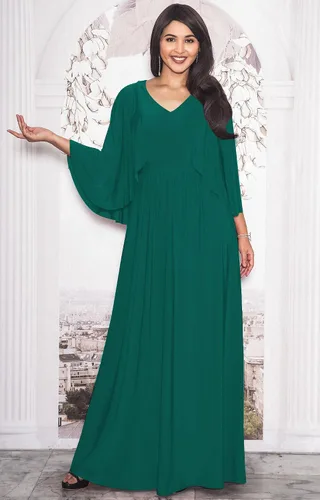 Vista 4 de KOH KOH Vestido largo de cóctel con cuello en V y mangas de murciélago para mujer