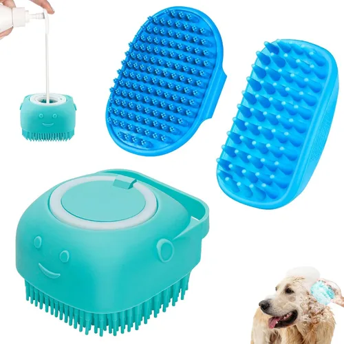 Vista 8 de Comotech Cepillo de aseo para perros 3 en 1 Cepillo de champú y estropajo con mango ajustable para perros y gatos de pelo corto y largo