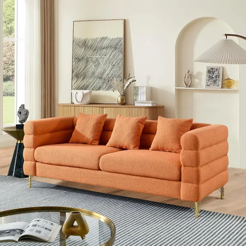 Vista 15 de mikibama Juego de sofá Teddy de lujo para sala de estar, muebles de decoración moderna, sofá seccional, sofá de 3 plazas y loveseat con 5 almohadas