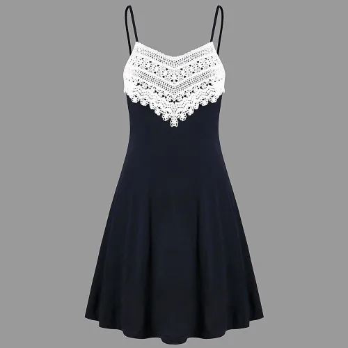 Vista 6 de Aniywn Vestido de tirantes de espaguetis de verano para mujer, con encaje de retazos de encaje