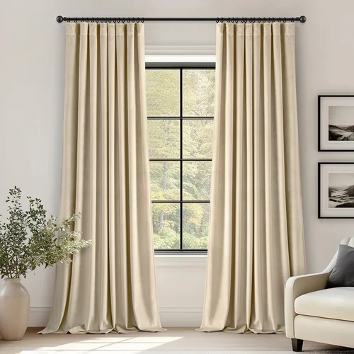 Vista 56 de ANRODUO Cortinas de terciopelo beige de 45 pulgadas de largo, opacas con aislamiento térmico insonorizado, cortinas de privacidad para oscurecer