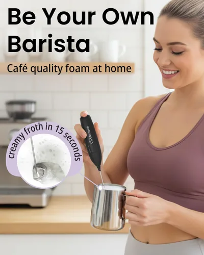 Vista 2 de Elementi Potente Varita Espumadora – Espumador de Leche Ligero y Mezclador de Bebidas Manual, Batidor Matcha para Lattes de Ensueño, Potente Varita