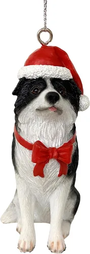 Vista 7 de Yuletide Designs Figura de perro adornos de Navidad con sombreros de Papá Noel