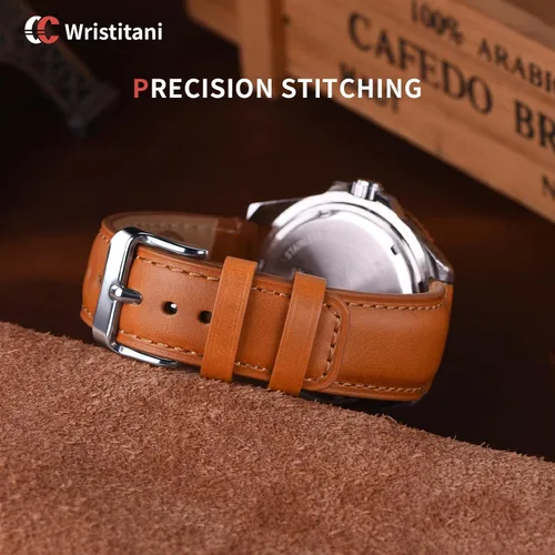Vista 3 de Wristitani 3 Pack Leather Watch Strap, 20mm 22mm Top Genuine Leather Watch bands for Men, Quick Release Vintage Wristband