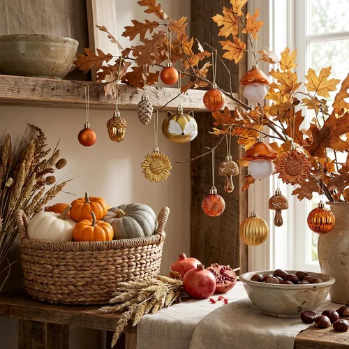 Vista 2 de Valery Madelyn Decoración de árbol de otoño de 50 quilates, adornos de Naranja