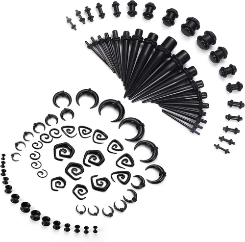 Vista 2 de FASACCO Juego de 86 piezas de estiramiento de orejas cónicas y tapones acrílicos, cónicos en espiral, túneles de silicona, medidores de oído, juego