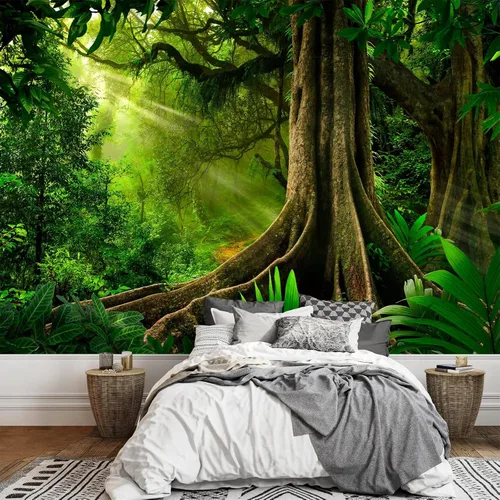 Vista 46 de Quiet Path - Murales de pared 3D, papel pintado panorámico extraíble de vegetación del bosque, adecuado para decoración del hogar, sala de estar