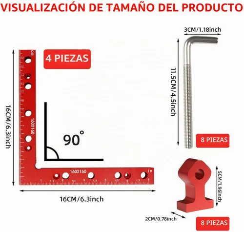 Vista 6 de Cuadrados de sujeción para carpintería, 6.3" x 6.3" cuadrados de posicionamiento de 90 grados, abrazaderas de esquina de ángulo recto