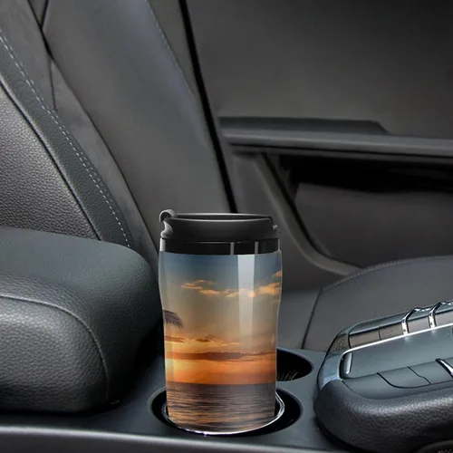 Vista 6 de Sunset Palm Tree Ocean Coffee Cup Hot Coffee Travel Mug Reusable Iced Coffee Cups Double Heat Insulation Coffee Mug with Leak-Proof Lid Stylish