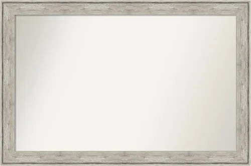 Vista 543 de Amanti Art Espejo de baño plateado para sobre el fregadero, 28 x 37 pulgadas, elegante espejo rectangular de peltre cepillado, marco de madera