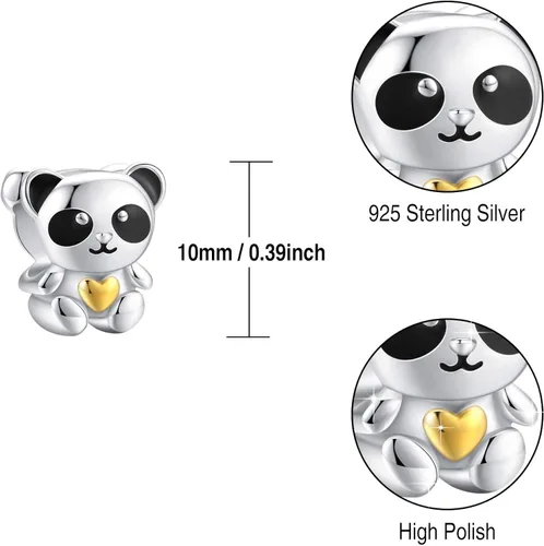 Vista 7 de Abalorio de plata de ley 925 con diseño de panda para pulsera Pandora regalo para mujer e hija