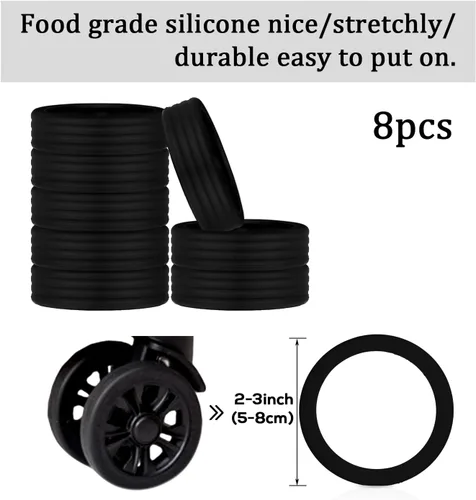 Vista 2 de TOYMIS 8 fundas para ruedas de equipaje, fundas protectoras de rueda de maleta portátil, fundas protectoras de rueda de equipaje de silicona