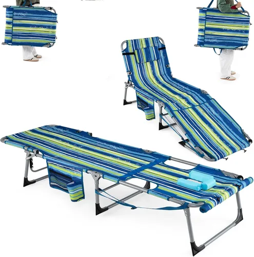 Vista 10 de Goplus Silla de bronceado con agujeros para brazos faciales, silla portátil para tomar el sol con respaldo de 4 niveles y almohada para la cabeza