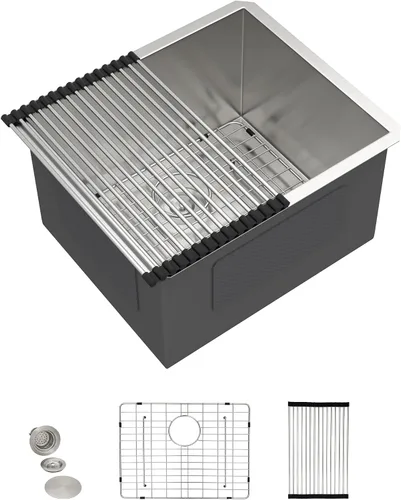 Vista 36 de Fregadero de cocina de 13 x 15 pulgadas de montaje bajo encimera - Fregadero de cocina de acero inoxidable 304 calibre 16 bajo mostrador con grifo